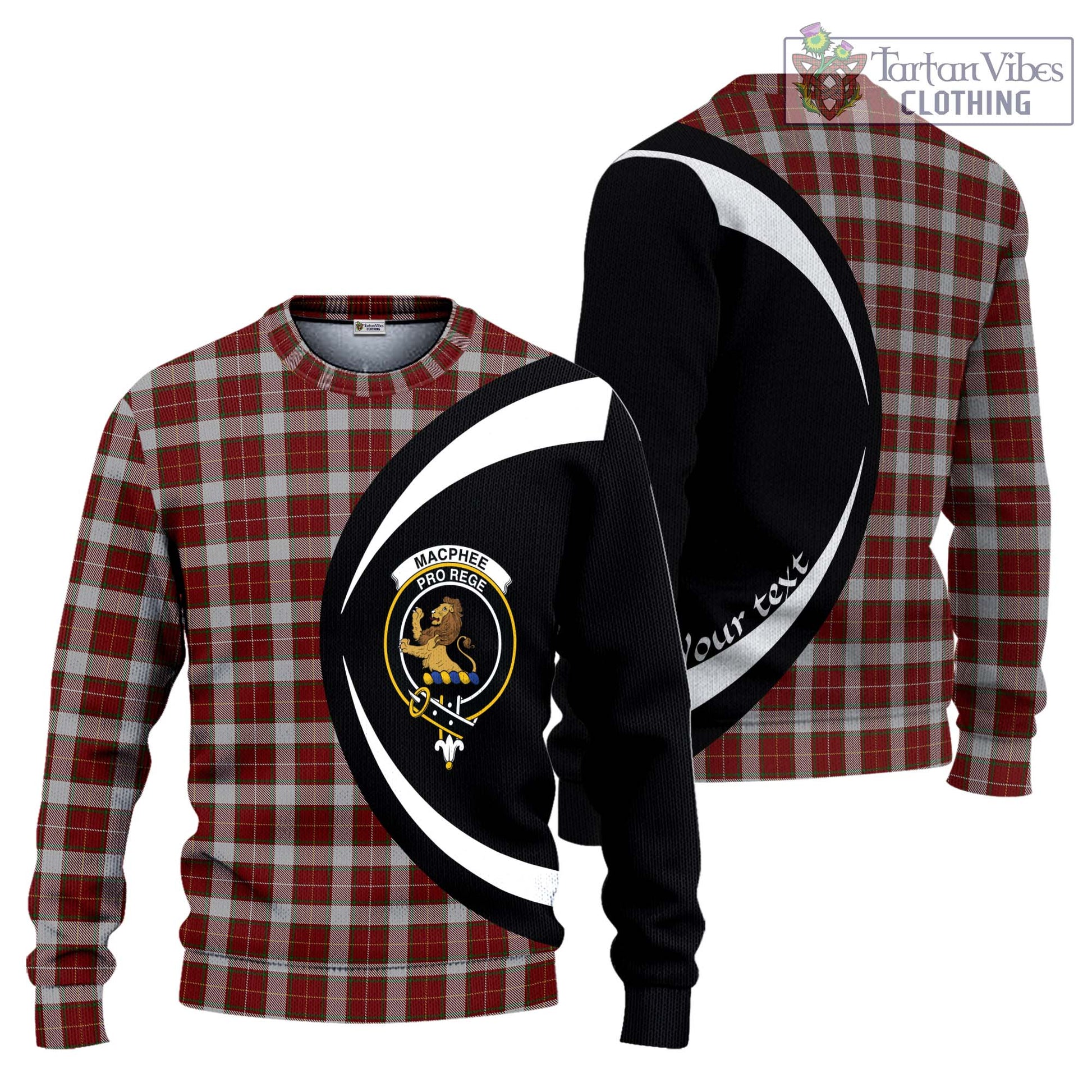 MacPhee Dress Tartan Ugly Sweater with Family Crest Circle Style Unisex - Tartan Vibes Clothing