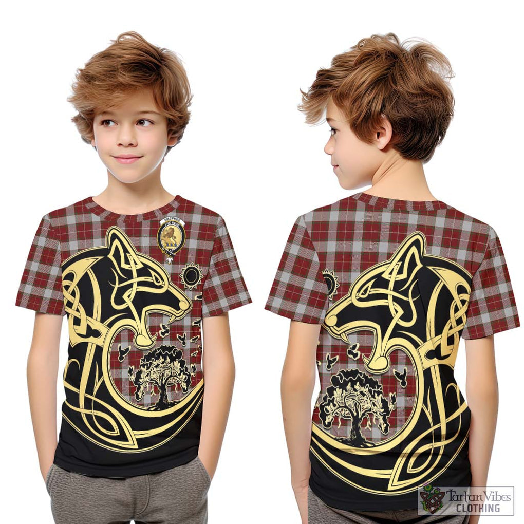 MacPhee Dress Tartan Kid T-Shirt with Family Crest Celtic Wolf Style Youth XL Size14 - Tartan Vibes Clothing