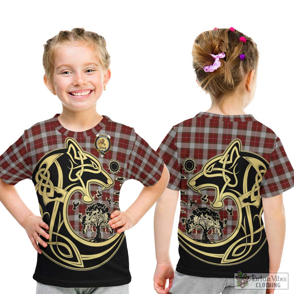 MacPhee Dress Tartan Kid T-Shirt with Family Crest Celtic Wolf Style - Tartan Vibes Clothing