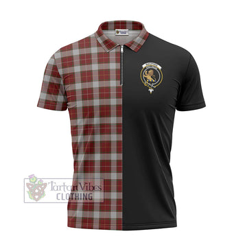 MacPhee Dress Tartan Zipper Polo Shirt with Family Crest and Half Of Me Style - Tartan Vibes Clothing