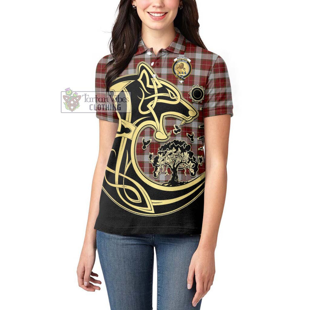 MacPhee Dress Tartan Women's Polo Shirt with Family Crest Celtic Wolf Style - Tartan Vibes Clothing