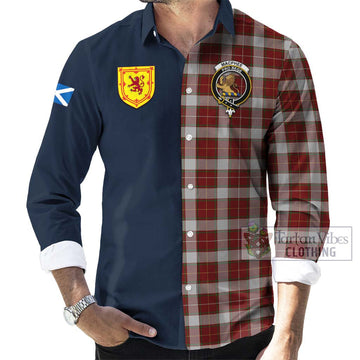 MacPhee Dress Tartan Long Sleeve Button Shirt Alba with Scottish Lion Royal Arm Half Style Men's Shirt - Tartan Vibes Clothing