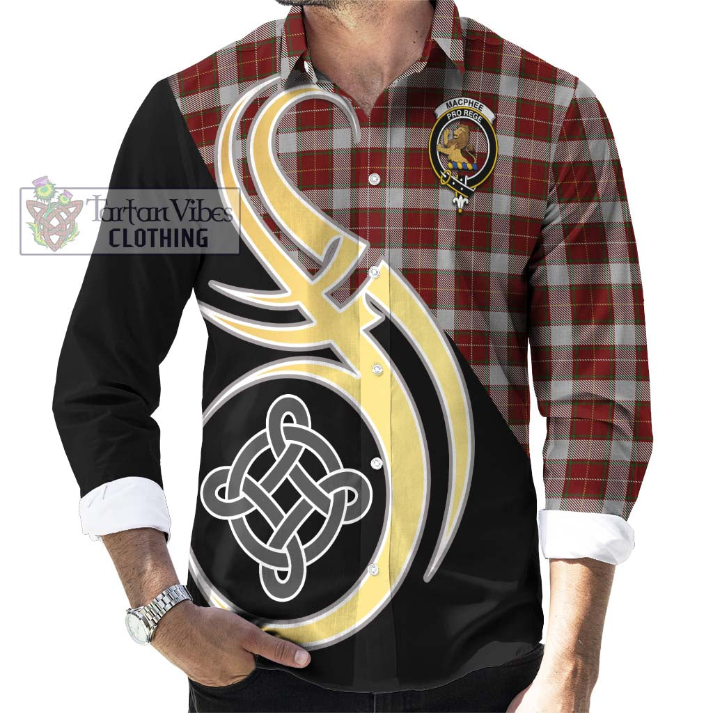 MacPhee Dress Tartan Long Sleeve Button Shirt with Family Crest and Celtic Symbol Style - Tartan Vibes Clothing