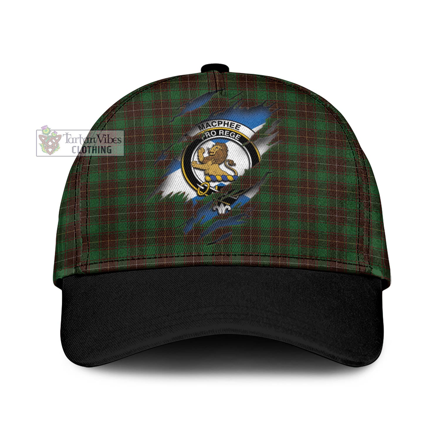 Tartan Vibes Clothing MacPhee Hunting Tartan Classic Cap with Family Crest In Me Style