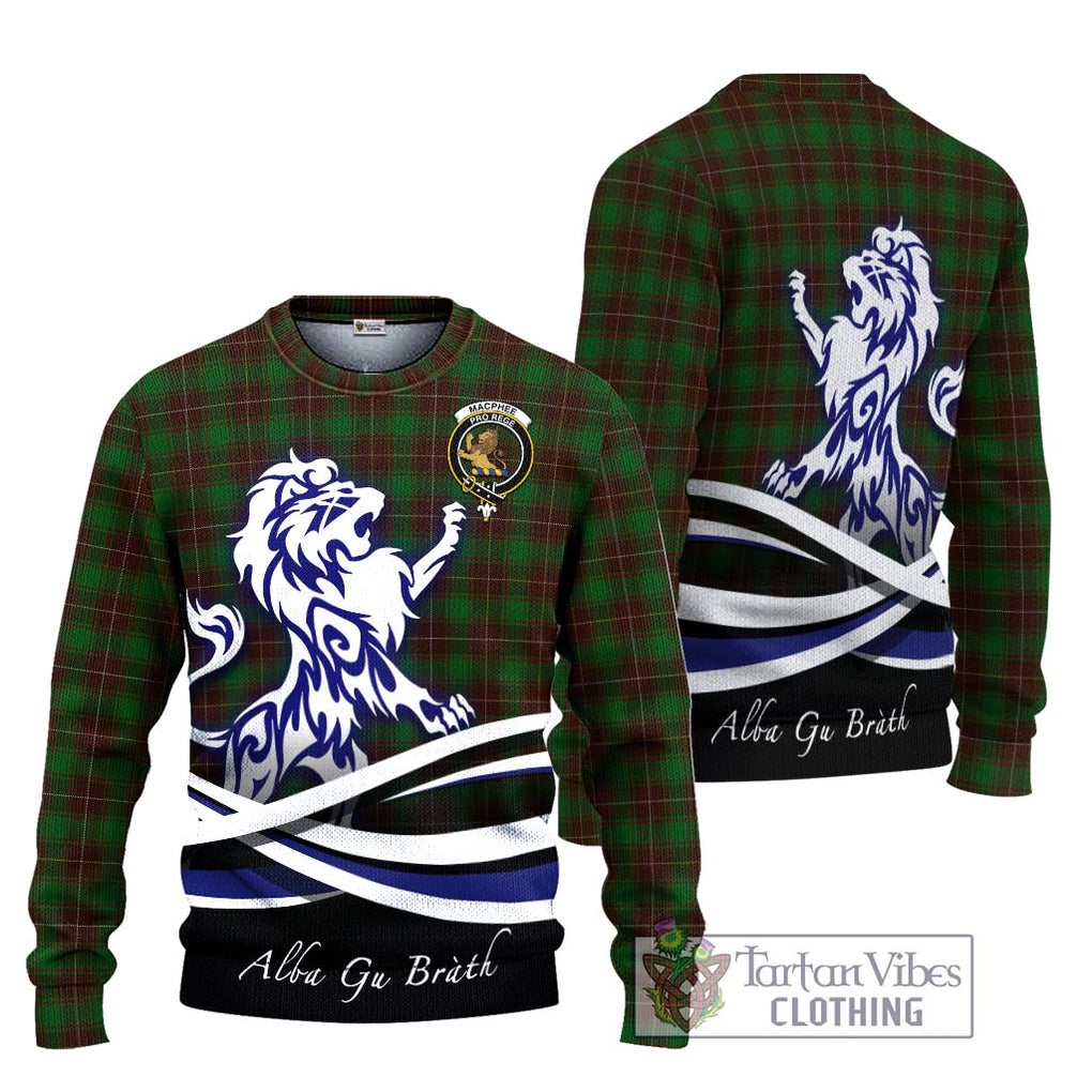 MacPhee Hunting Tartan Ugly Sweater with Alba Gu Brath Regal Lion Emblem Unisex - Tartan Vibes Clothing