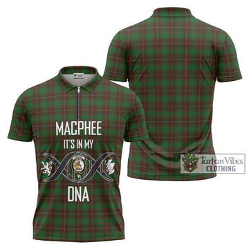 MacPhee Hunting Tartan Zipper Polo Shirt with Family Crest DNA In Me Style Unisex - Tartan Vibes Clothing