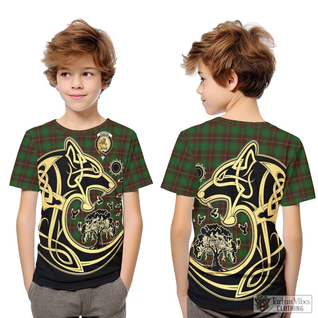 MacPhee Hunting Tartan Kid T-Shirt with Family Crest Celtic Wolf Style Youth XL Size14 - Tartan Vibes Clothing