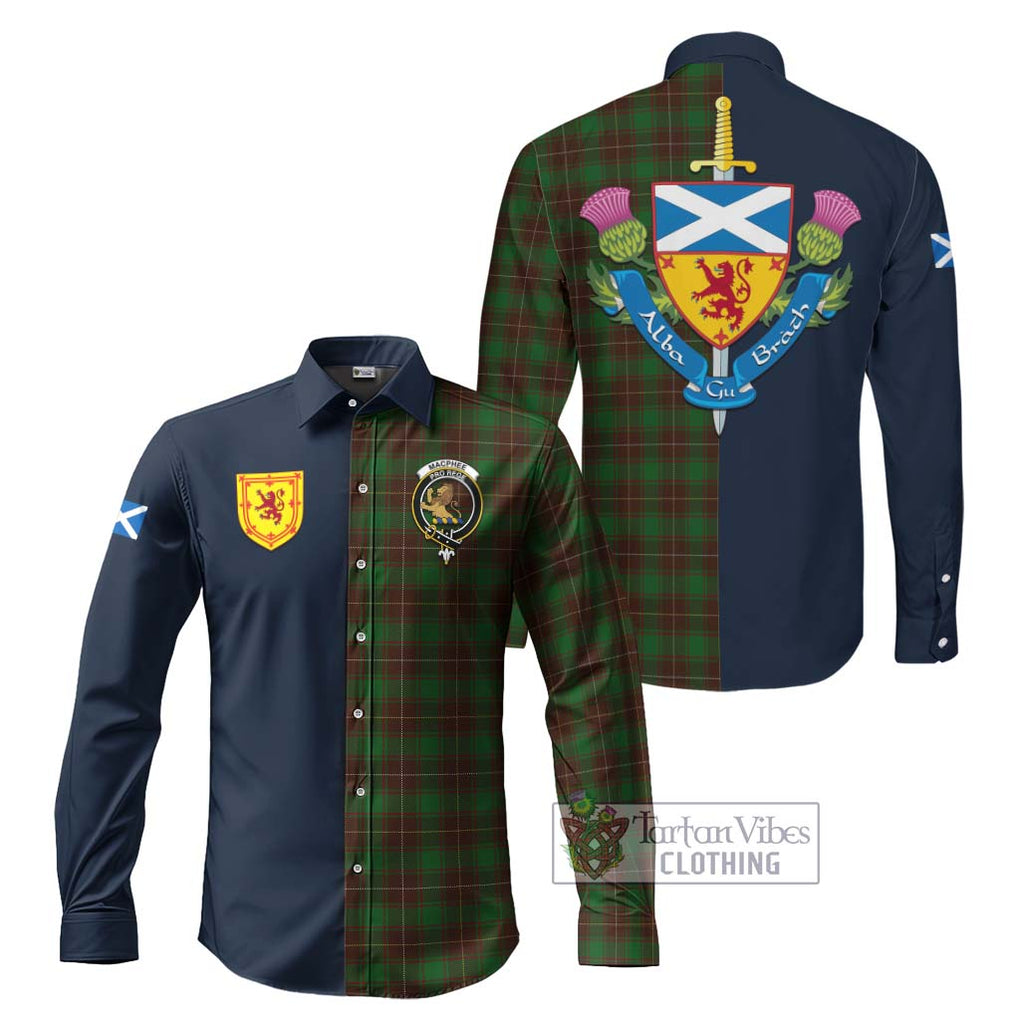 MacPhee Hunting Tartan Long Sleeve Button Shirt Alba with Scottish Lion Royal Arm Half Style Men's Shirt S - Tartan Vibes Clothing