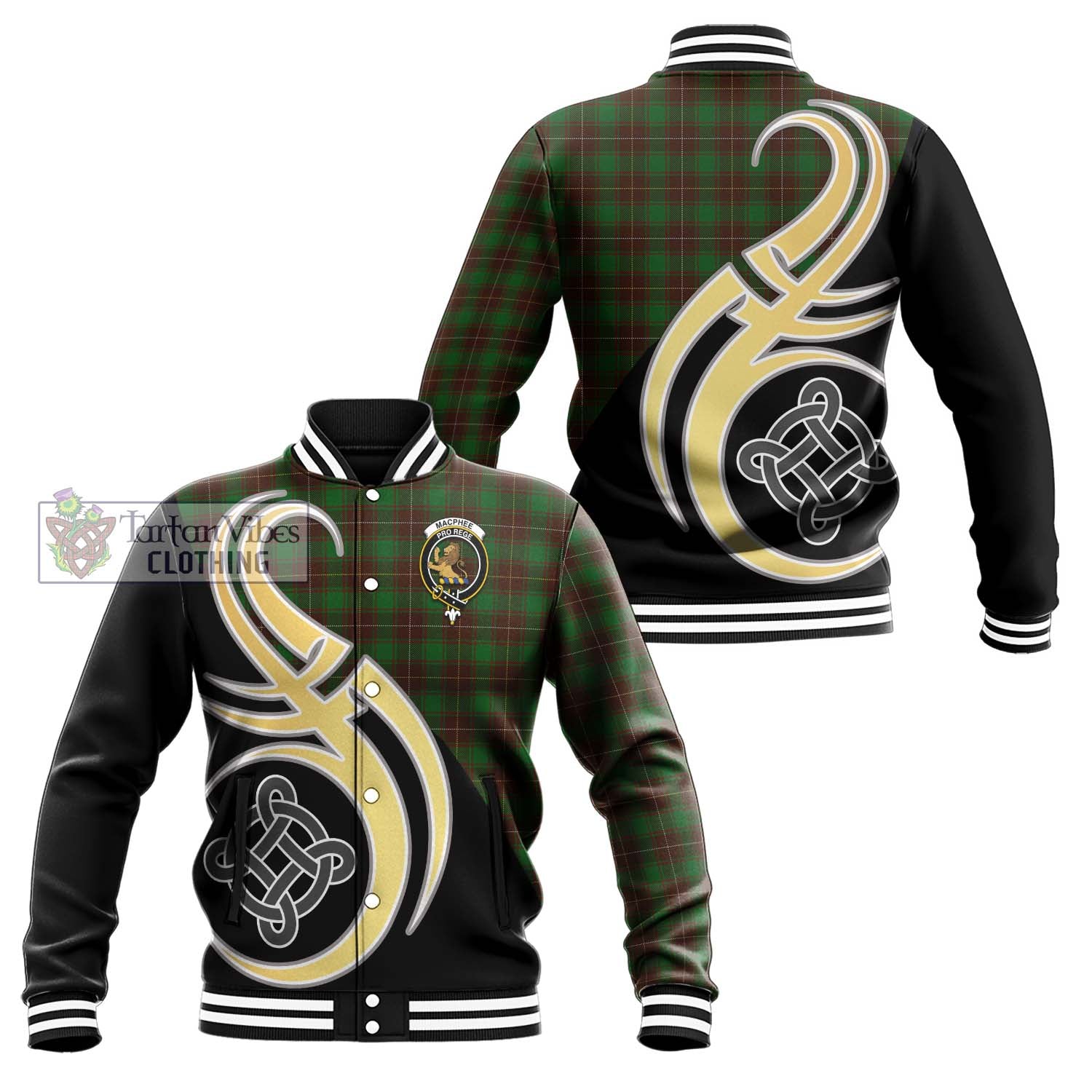 MacPhee Hunting Tartan Baseball Jacket with Family Crest and Celtic Symbol Style Unisex - Tartan Vibes Clothing