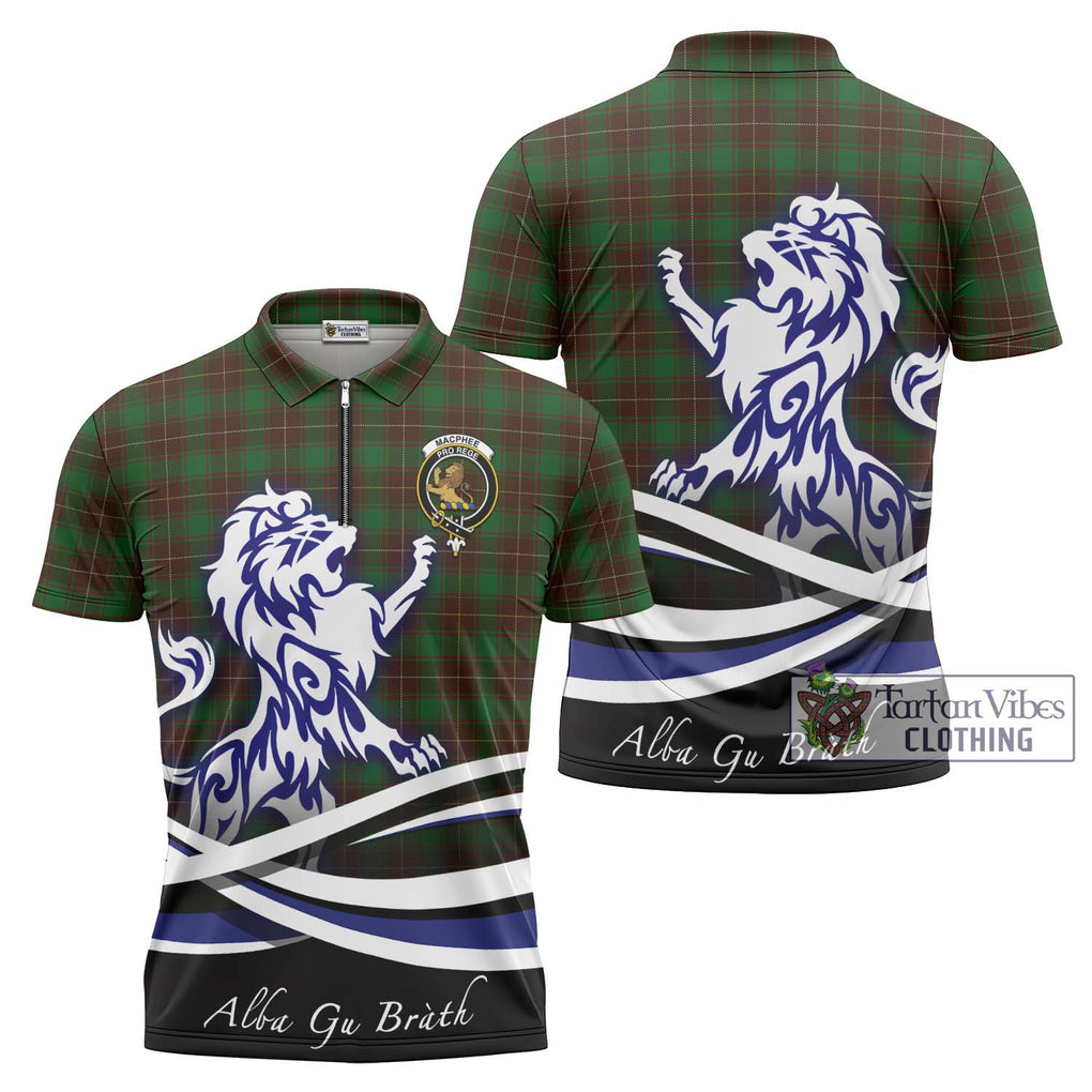 MacPhee Hunting Tartan Zipper Polo Shirt with Alba Gu Brath Regal Lion Emblem Unisex - Tartan Vibes Clothing