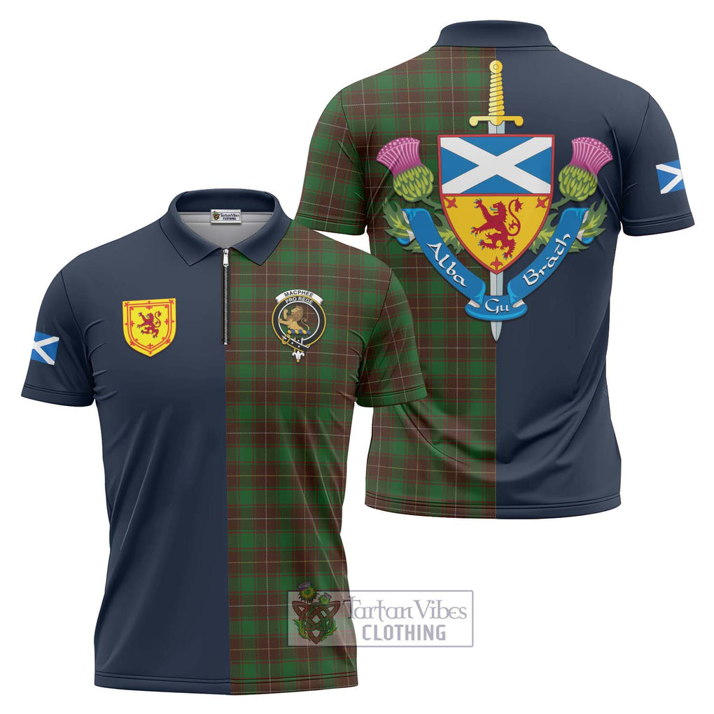 MacPhee Hunting Tartan Zipper Polo Shirt Alba with Scottish Lion Royal Arm Half Style Unisex - Tartan Vibes Clothing