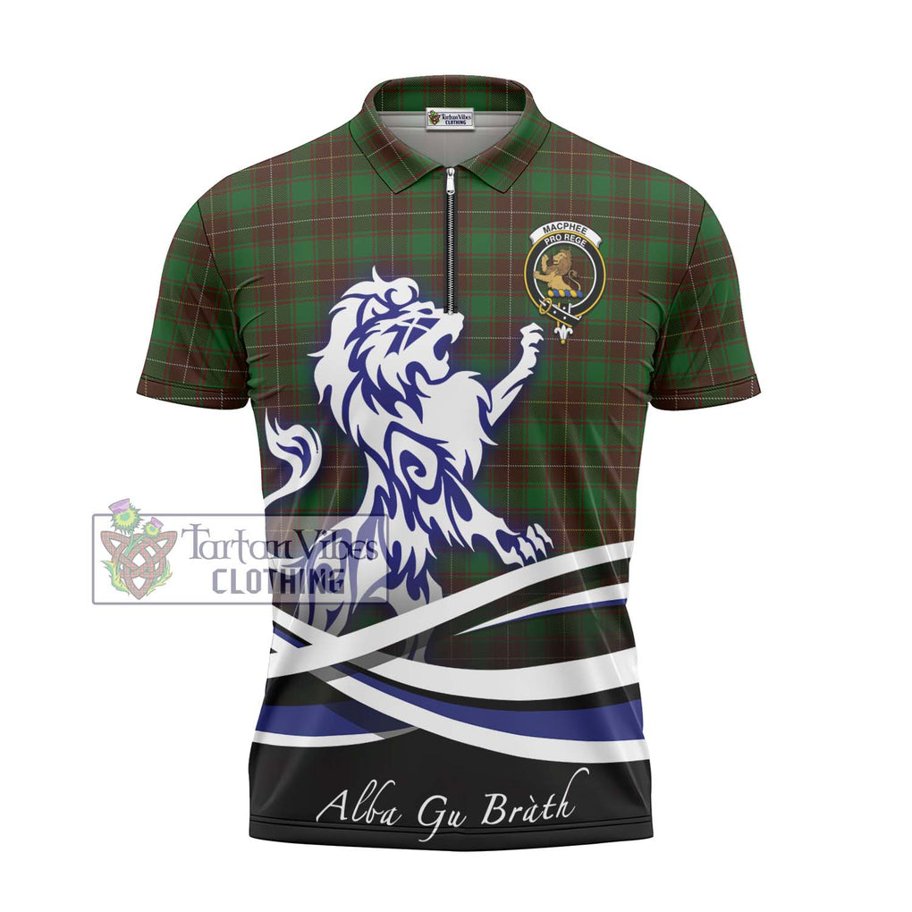 MacPhee Hunting Tartan Zipper Polo Shirt with Alba Gu Brath Regal Lion Emblem - Tartan Vibes Clothing