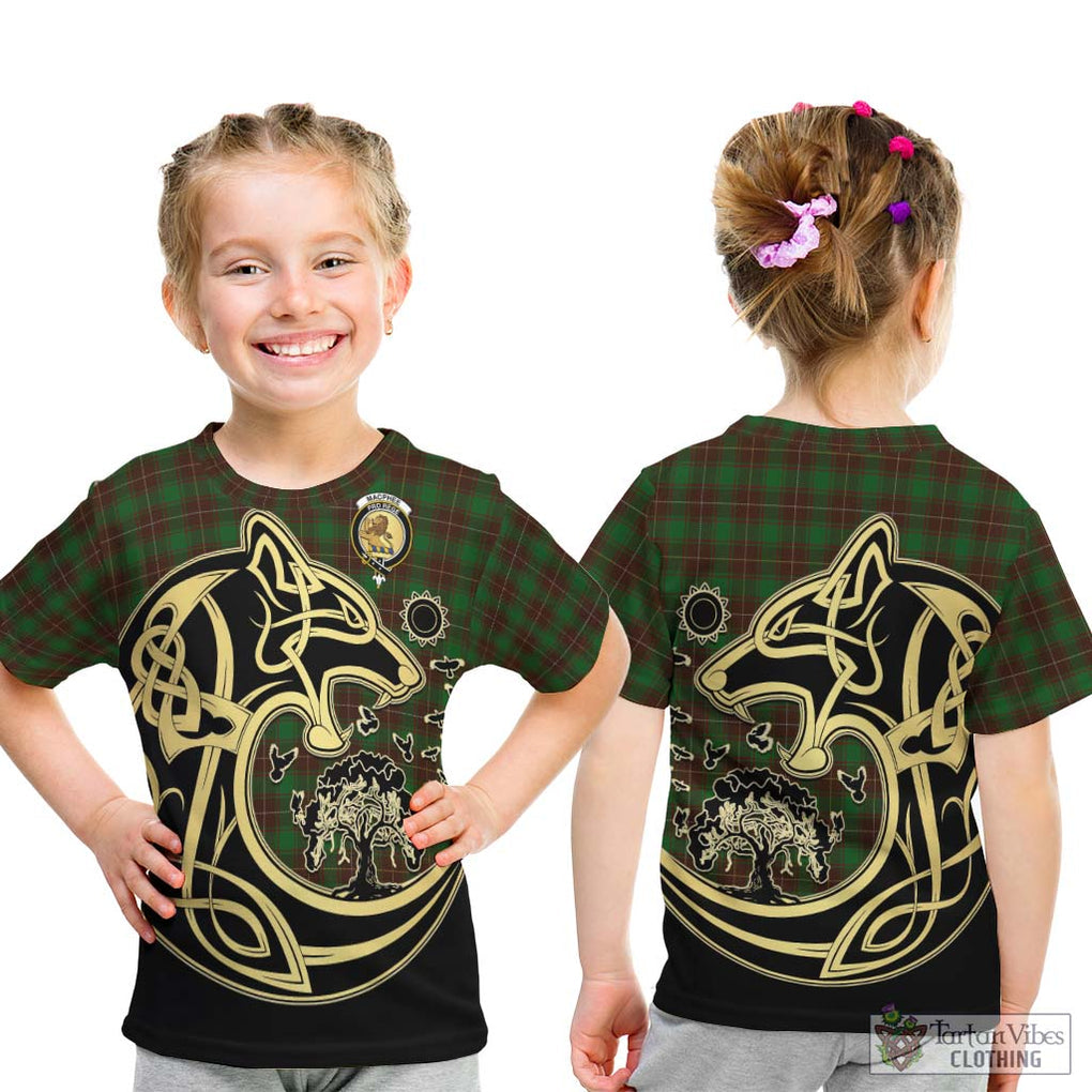 MacPhee Hunting Tartan Kid T-Shirt with Family Crest Celtic Wolf Style - Tartan Vibes Clothing