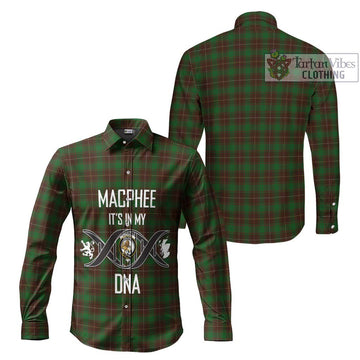 MacPhee Hunting Tartan Long Sleeve Button Shirt with Family Crest DNA In Me Style Men's Shirt - Tartanvibesclothing Shop