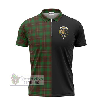 MacPhee Hunting Tartan Zipper Polo Shirt with Family Crest and Half Of Me Style - Tartan Vibes Clothing