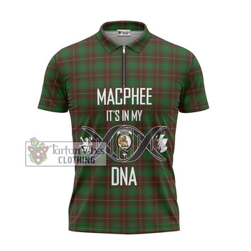 MacPhee Hunting Tartan Zipper Polo Shirt with Family Crest DNA In Me Style - Tartan Vibes Clothing