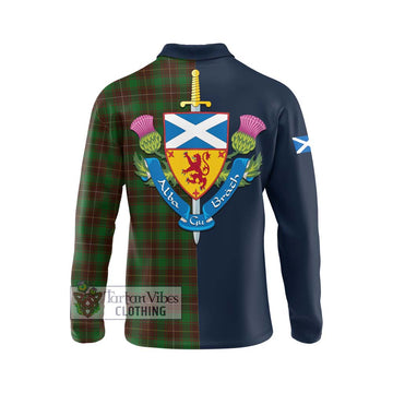 MacPhee Hunting Tartan Long Sleeve Polo Shirt Alba with Scottish Lion Royal Arm Half Style - Tartan Vibes Clothing