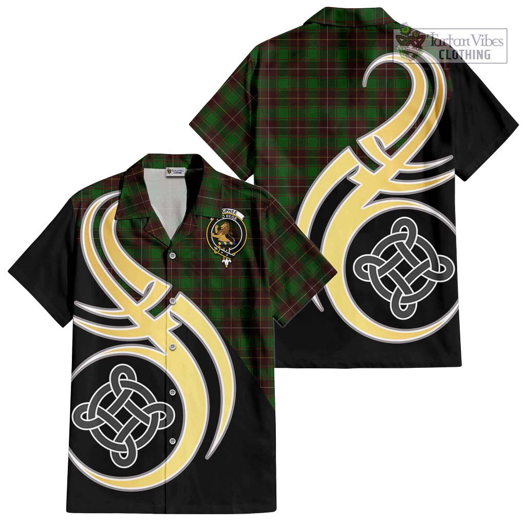 MacPhee Hunting Tartan Hawaiian Shirt with Family Crest and Celtic Symbol Style - Tartan Vibes Clothing