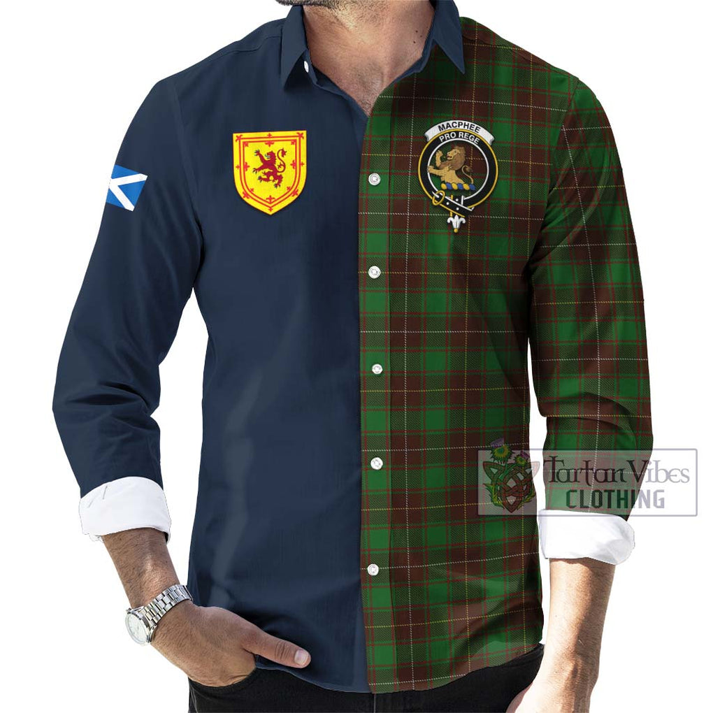 MacPhee Hunting Tartan Long Sleeve Button Shirt Alba with Scottish Lion Royal Arm Half Style Men's Shirt - Tartan Vibes Clothing
