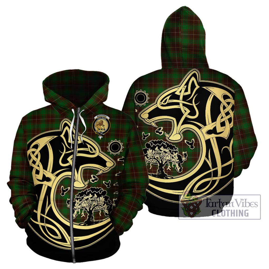 MacPhee Hunting Tartan Hoodie with Family Crest Celtic Wolf Style - Tartan Vibes Clothing