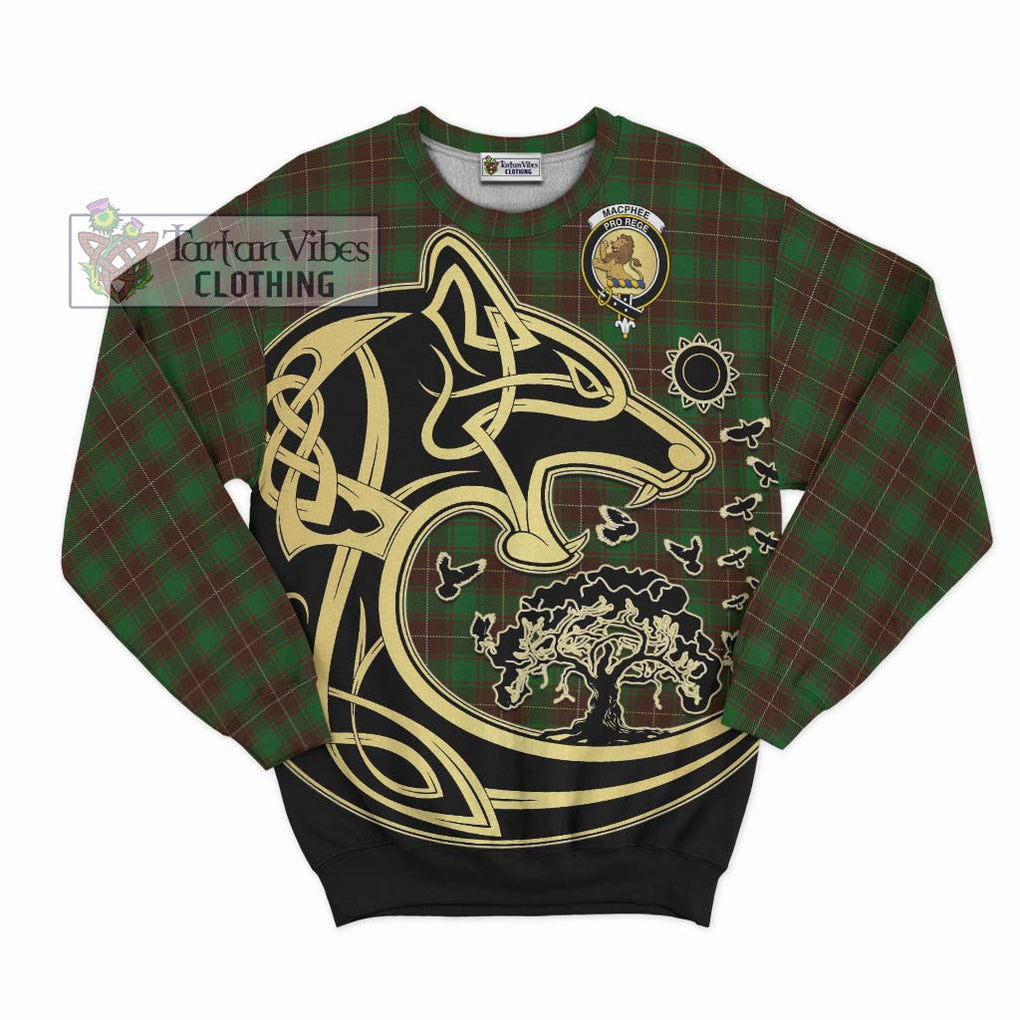MacPhee Hunting Tartan Sweatshirt with Family Crest Celtic Wolf Style - Tartan Vibes Clothing