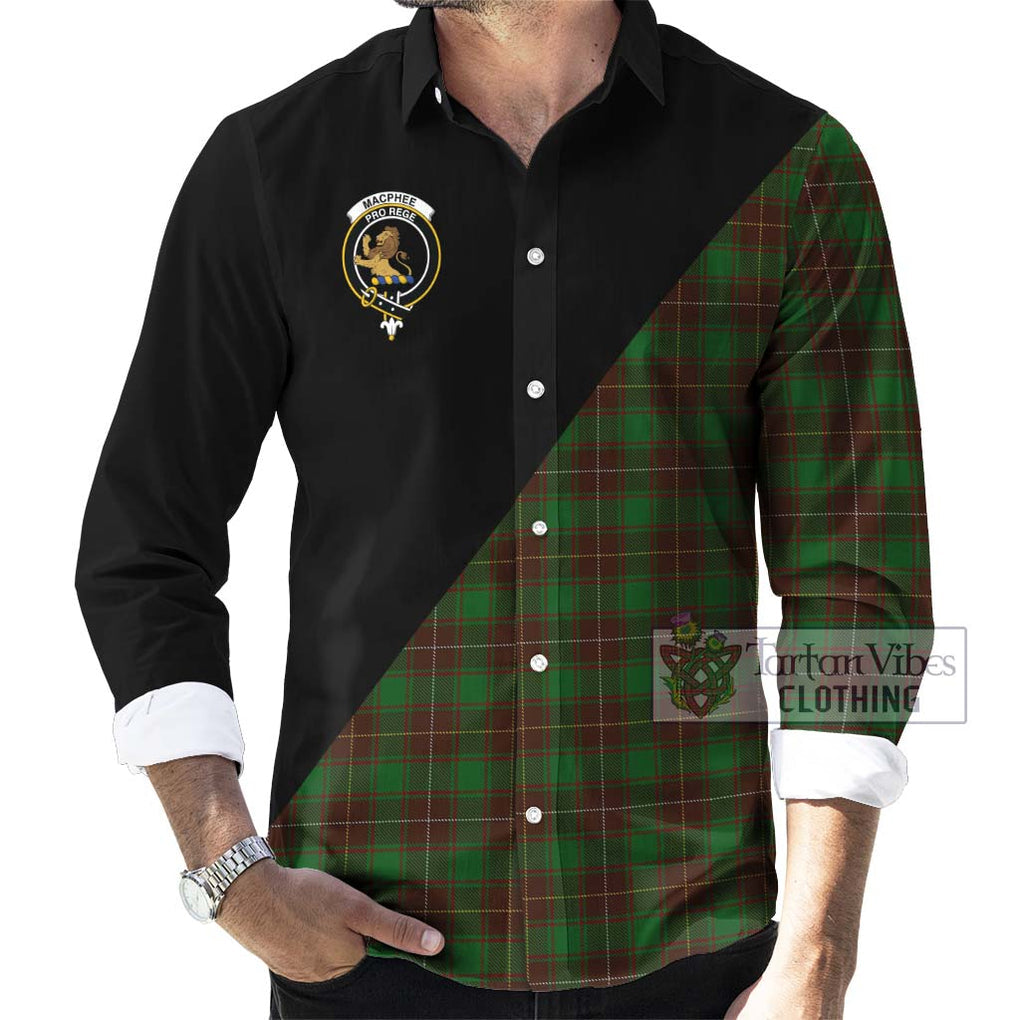 MacPhee Hunting Tartan Long Sleeve Button Shirt with Family Crest and Military Logo Style - Tartanvibesclothing Shop