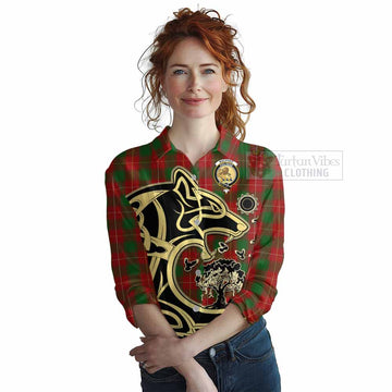 MacPhee (McPhee) Tartan Women's Casual Shirt with Family Crest Celtic Wolf Style Female - Tartan Vibes Clothing