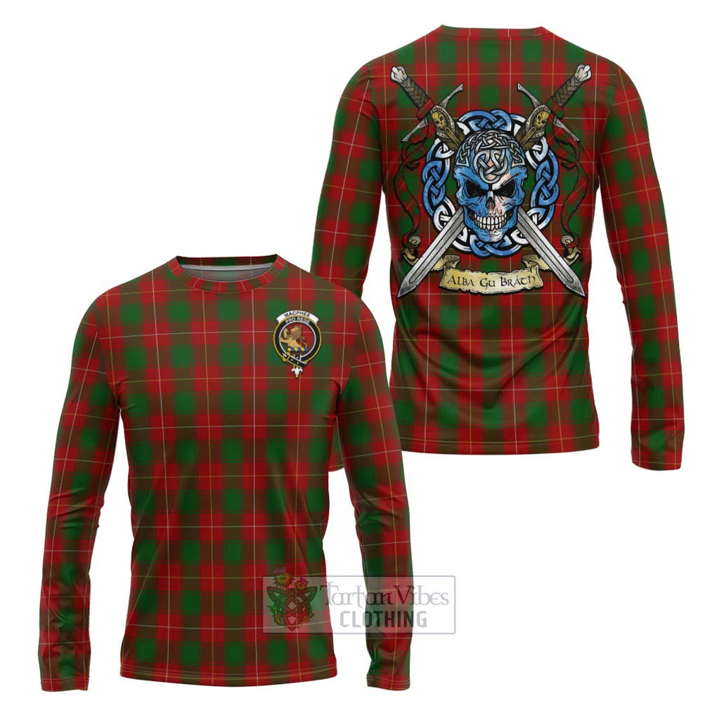 MacPhee (McPhee) Tartan Long Sleeve T-Shirt with Family Crest Celtic Skull Style Unisex - Tartan Vibes Clothing