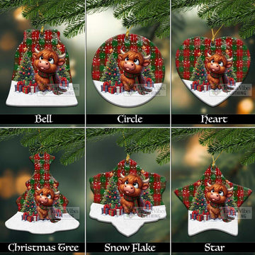 Tartan Vibes Clothing MacPhee (McPhee) Tartan Christmas Ceramic Ornament with Adorable Highland Coo