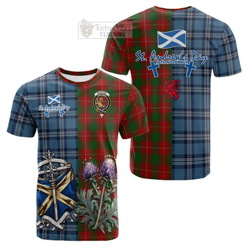 Tartan Vibes Clothing MacPhee (McPhee) Tartan Cotton T-shirt Happy St. Andrew's Day Half Tartan Style