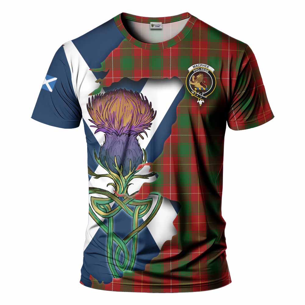 Tartan Vibes Clothing MacPhee (McPhee) Tartan Family Crest T-Shirt Scottish Thistle Celtic Inspired