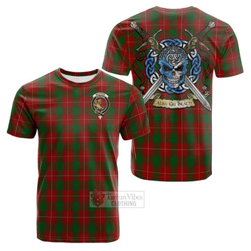 Tartan Vibes Clothing MacPhee (McPhee) Tartan Cotton T-shirt with Family Crest Celtic Skull Style