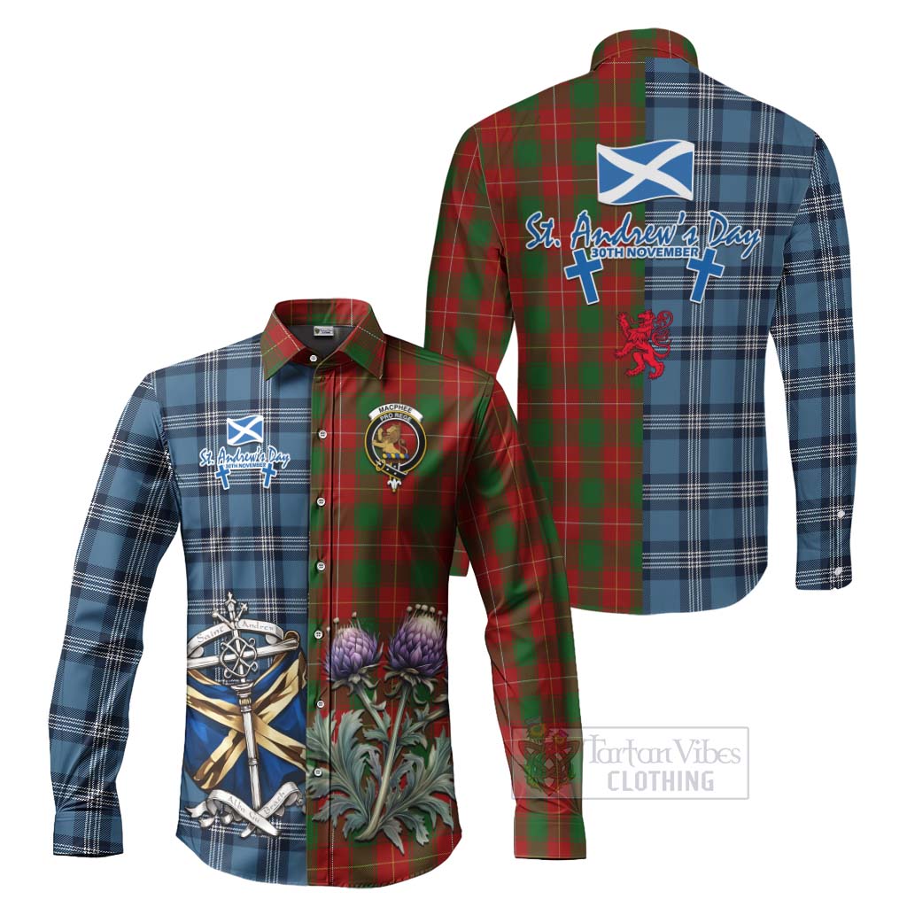MacPhee (McPhee) Tartan Long Sleeve Button Shirt Happy St. Andrew's Day Half Tartan Style Men's Shirt S - Tartan Vibes Clothing