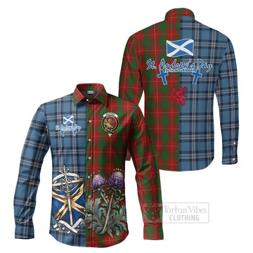 MacPhee (McPhee) Tartan Long Sleeve Button Shirt Happy St. Andrew's Day Half Tartan Style Men's Shirt S - Tartan Vibes Clothing