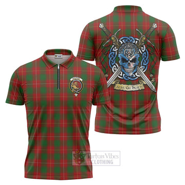 MacPhee (McPhee) Tartan Zipper Polo Shirt with Family Crest Celtic Skull Style Unisex - Tartan Vibes Clothing