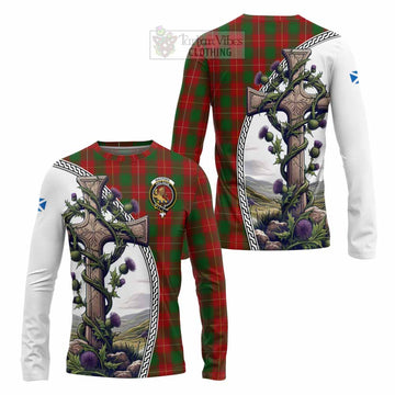 MacPhee (McPhee) Tartan Long Sleeve T-Shirt with Family Crest and St. Andrew's Cross Accented by Thistle Vines Unisex - Tartan Vibes Clothing