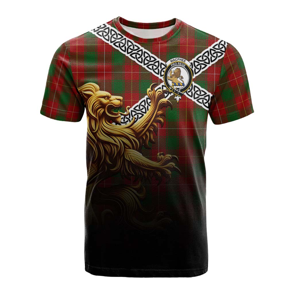 MacPhee (McPhee) Crest Tartan Cotton T-shirt with Golden Lion Emblem Celtic Style Kid's Shirt - Tartan Vibes Clothing