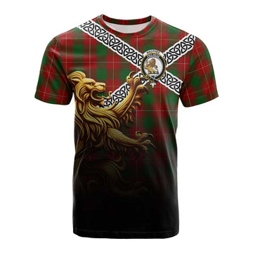 Tartan Vibes Clothing MacPhee (McPhee) Crest Tartan Cotton T-shirt with Golden Lion Emblem Celtic Style