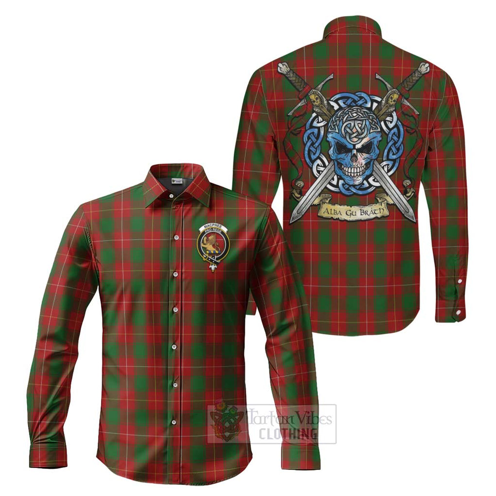 MacPhee (McPhee) Tartan Long Sleeve Button Shirt with Family Crest Celtic Skull Style Men's Shirt S - Tartan Vibes Clothing