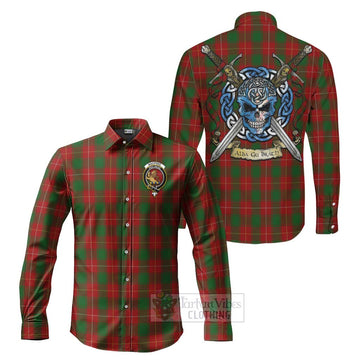 MacPhee (McPhee) Tartan Long Sleeve Button Shirt with Family Crest Celtic Skull Style Men's Shirt S - Tartan Vibes Clothing