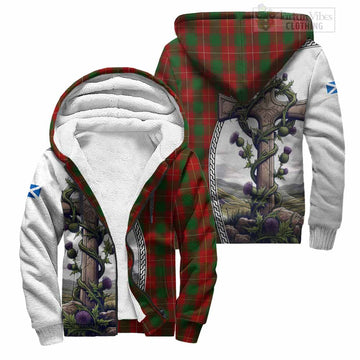 MacPhee (McPhee) Tartan Sherpa Hoodie with Family Crest and St. Andrew's Cross Accented by Thistle Vines Unisex S - Tartan Vibes Clothing