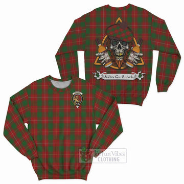 MacPhee (McPhee) Tartan Sweatshirt with Family Crest and Bearded Skull Holding Bottles of Whiskey Unisex - Tartan Vibes Clothing