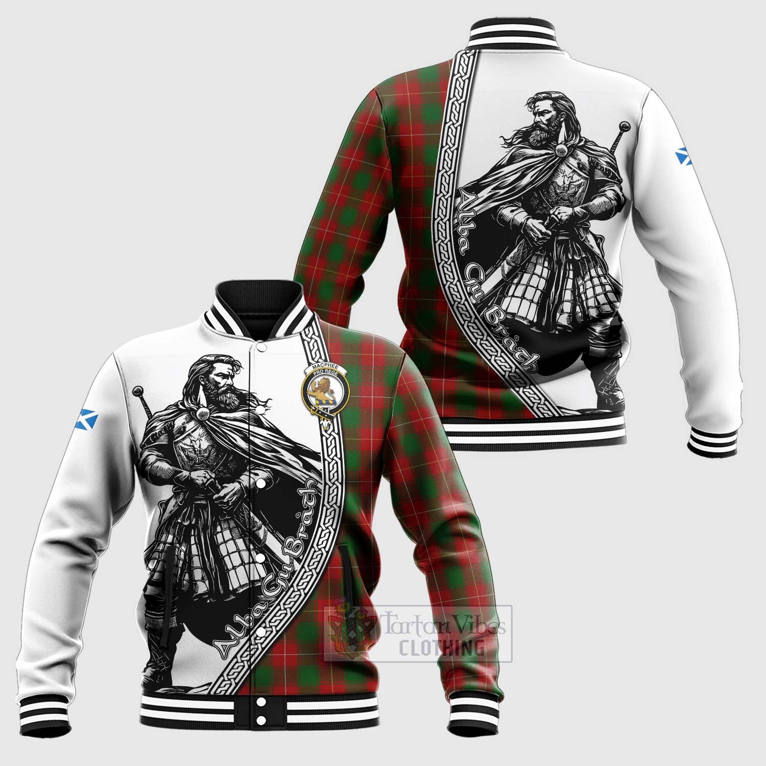 MacPhee (McPhee) Tartan Clan Crest Baseball Jacket with Highlander Warrior Celtic Style Unisex - Tartan Vibes Clothing