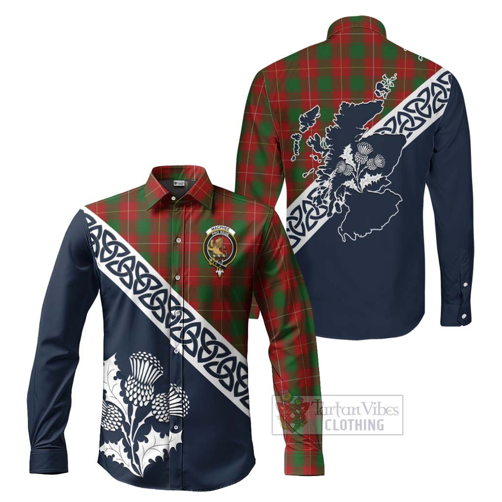 MacPhee (McPhee) Tartan Long Sleeve Button Shirt Featuring Thistle and Scotland Map Men's Shirt S - Tartan Vibes Clothing