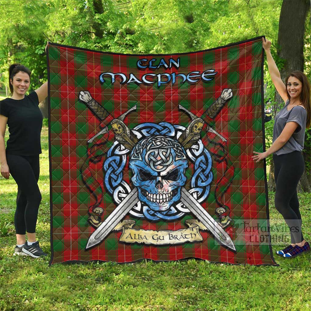 MacPhee (McPhee) Tartan Quilt with Celtic Skull Alba Gu Brath Style Super King Quilt 91" x 110" - Tartan Vibes Clothing