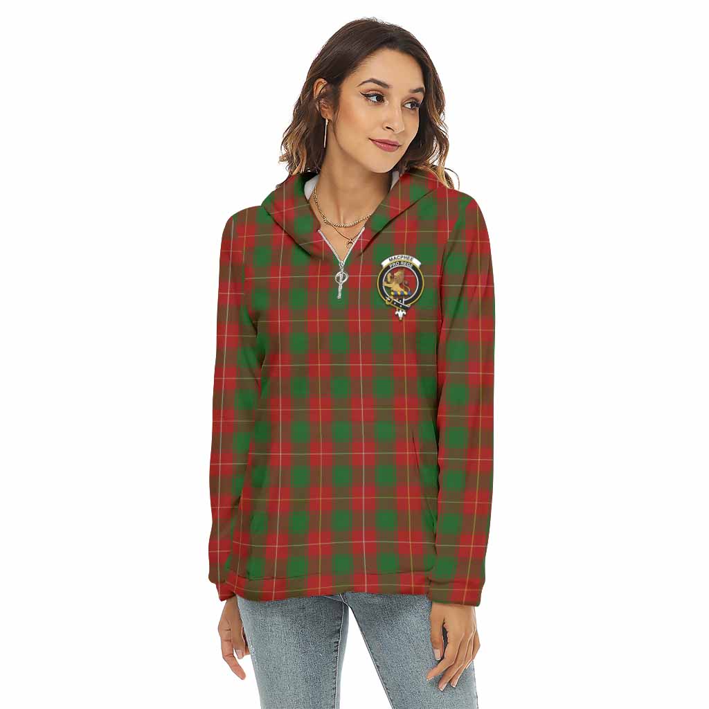 MacPhee (McPhee) Tartan Women's Borg Fleece Hoodie with Half Zip with Family Crest Female - Tartan Vibes Clothing