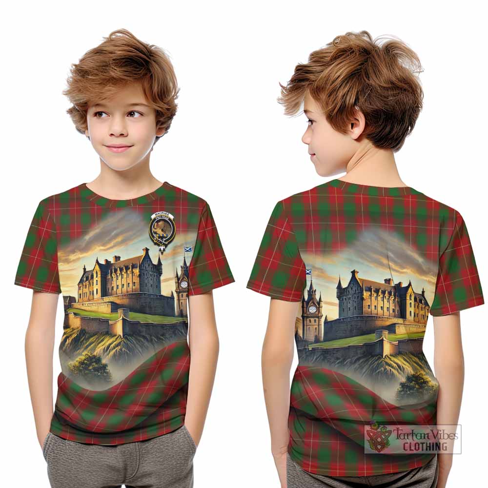 MacPhee (McPhee) Tartan Family Crest Kid T-Shirt with Scottish Ancient Castle Style - Tartan Vibes Clothing
