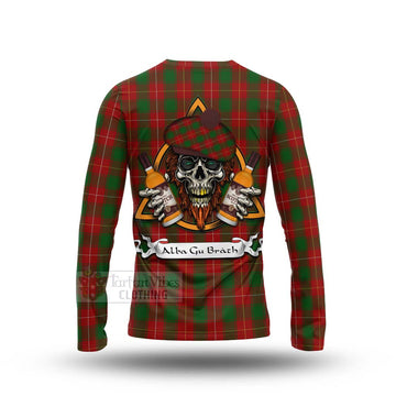 MacPhee (McPhee) Tartan Long Sleeve T-Shirt with Family Crest and Bearded Skull Holding Bottles of Whiskey - Tartan Vibes Clothing
