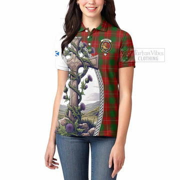 MacPhee (McPhee) Tartan Women's Polo Shirt with Family Crest and St. Andrew's Cross Accented by Thistle Vines - Tartan Vibes Clothing