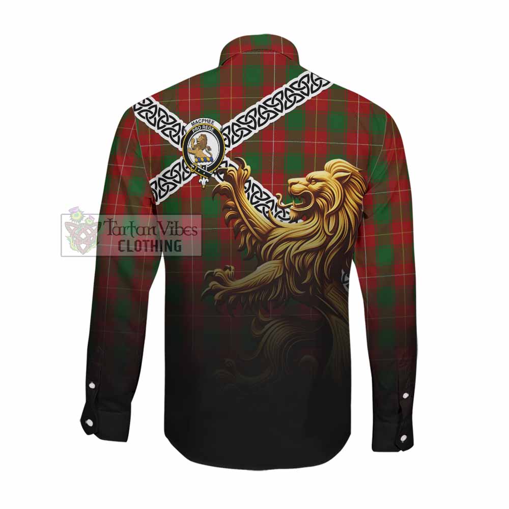 MacPhee (McPhee) Crest Tartan Long Sleeve Button Shirt with Golden Lion Emblem Celtic Style Men's Shirt - Tartan Vibes Clothing